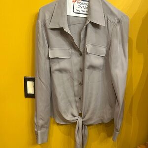 ANTONIO MELANI Gray silk  Button-Down Tie-Front blouse.